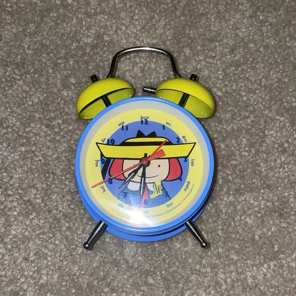Vintage Madeline French Schoolgirl Twin Bell Alarm Clock Blue Yellow 2001 DIC